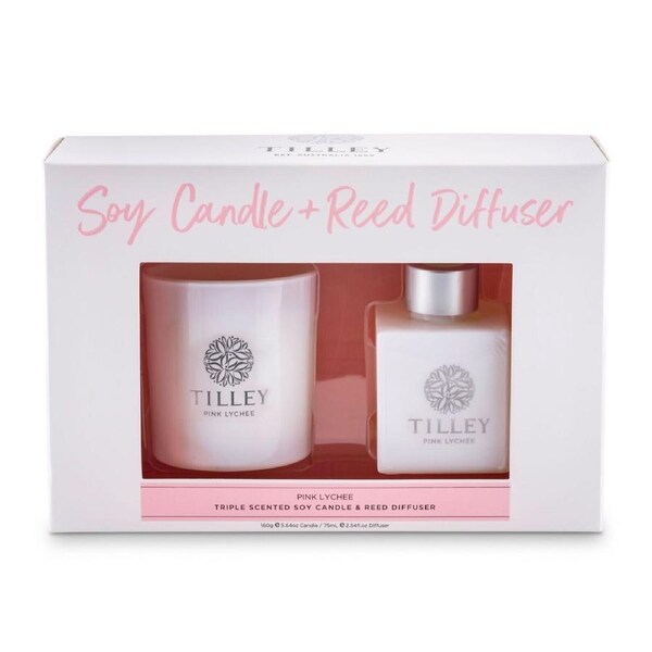 Tilley 160g Candle & 75ml Reed Diffuser Gift Pack - Pink Lychee FG0831