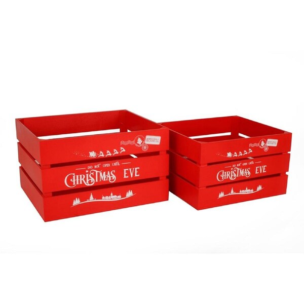 2pc Colours Of Christmas 32x27cm Xmas Eve Wood Crate Hamper Storage Decor Red
