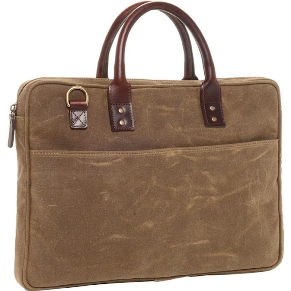ONA The Kingston 15" Laptop Briefcase Canvas Leather Case Shoulder Bag Field Tan