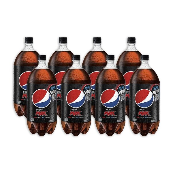 8pc Pepsi Max Cola Flavoured Zero Sugar Soft Drink Sparkling Soda Bottles 2L