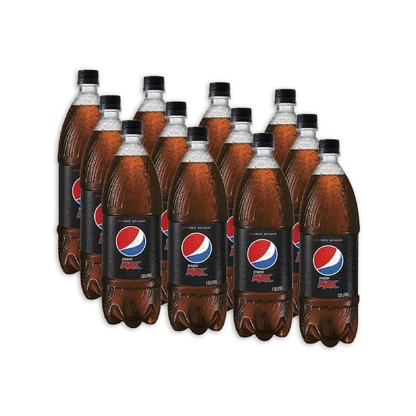 12pc Pepsi Max Cola Flavoured Zero Sugar Soft Drink Sparkling Soda Bottles 1.25L