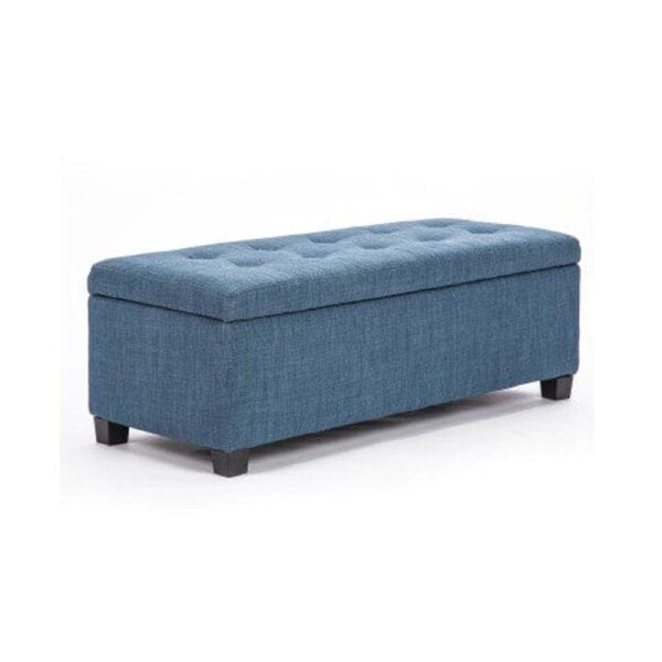 La Bella Dark Blue Storage Ottoman Stool Fabric