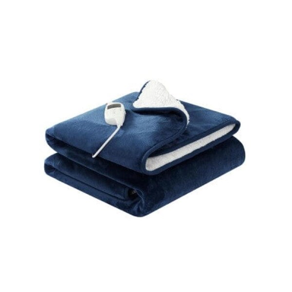 Electric Throw Rug Heated Blanket Washable Snuggle Flannel Winter Navy