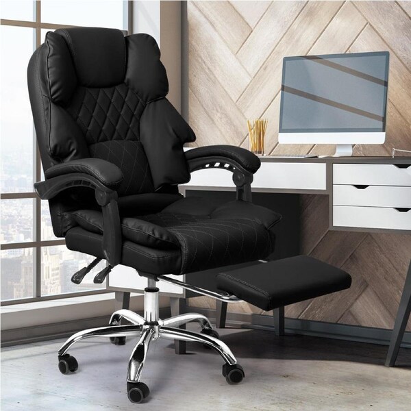 Levede Office Chair Gaming Recliner Executive Racing Computer Chairs PU Footrest Black / without Footrest
