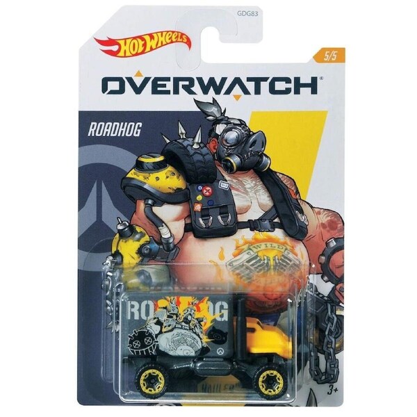 Hot Wheels Overwatch Die-Cast-Roadhog-Car Ages 3+ Toy Game Soldier 76 Gun Blaster
