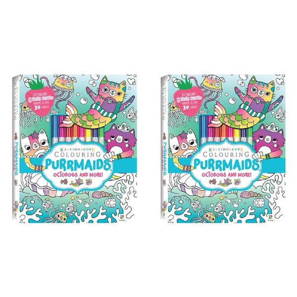 2x Kaleidoscope Colouring: Purrmaids, Octodogs and More Colouring Book Kit 4y+