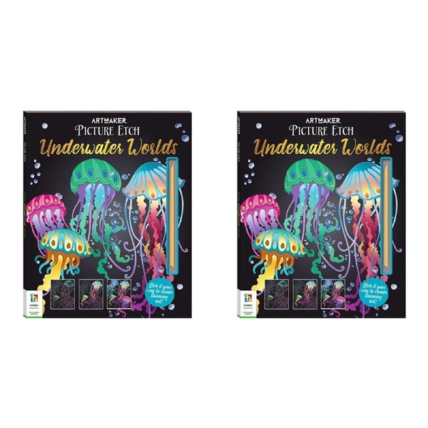 2x Art Maker Picture Etch Underwater Worlds Colouring Activity Book Art/Craft