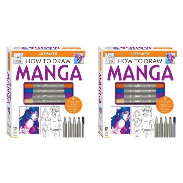 2x Art Maker Essentials: How to Draw Manga Art/Craft Kit Creative Activity