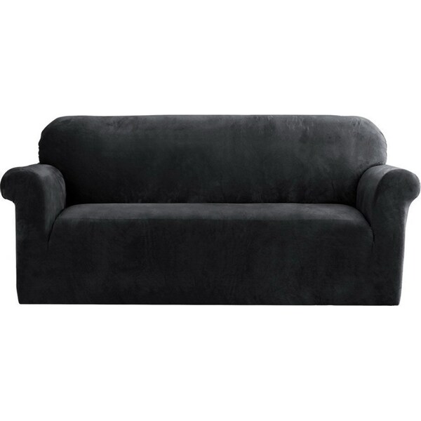Velvet Sofa Cover Plush Couch Cover Lounge Slipcover 3 Seater Black