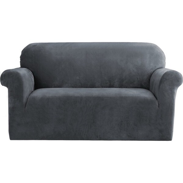 Velvet Sofa Cover Plush Couch Cover Lounge Slipcover 2 Seater Grey
