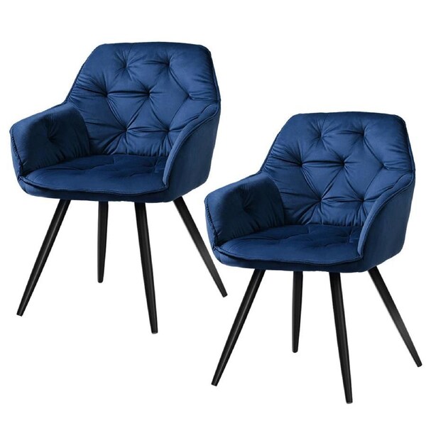 Set of 2 Dining Chairs Kitchen Chairs Upholstered Velvet Blue