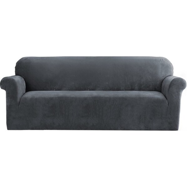 Velvet Sofa Cover Plush Couch Cover Lounge Slipcover 4 Seater Grey