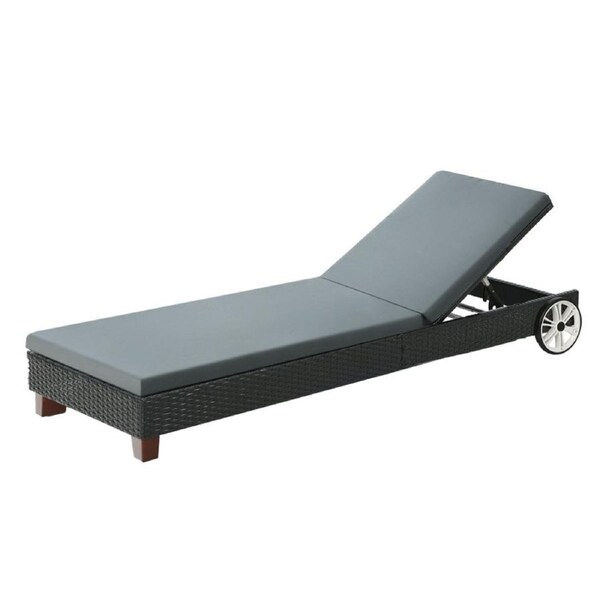 Sun Lounge Bed Wheel Patio Outdoor Furniture Setting - Black