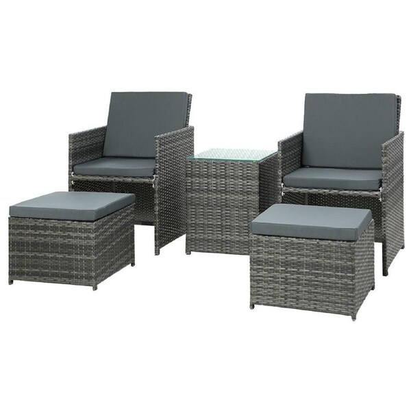 Garden Outdoor Recliner Chairs Patio Sofa Lounge Furniture Set - Black