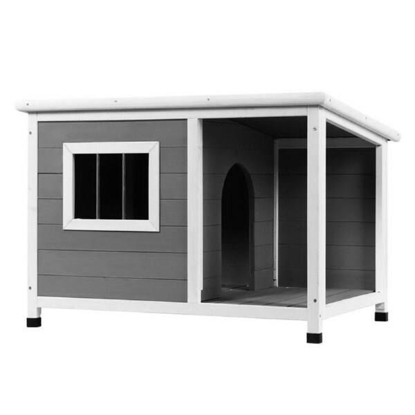 Dog Kennel House Large Wooden Pet Outdoor Cabin Log - Grey White