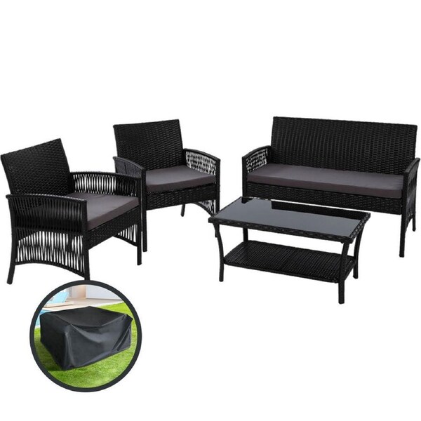 Outdoor Furniture Rattan Patio Lounge Dining Set - 4pcs