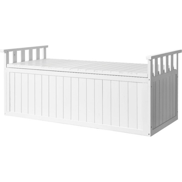 Garden Outdoor Storage Box Wooden Bench Chest Tool XL - White