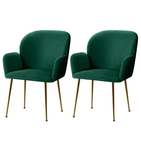 Set of 2 Dining Chair Armchair Cafe Chair Upholstered Velvet Green