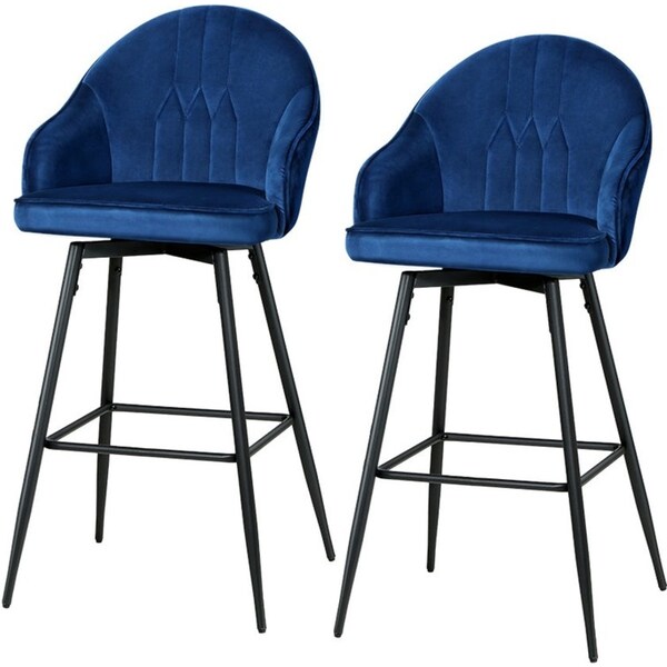 Set of 2 Bar Stools Kitchen Stool Dining Chairs Velvet Chair Barstool Blue