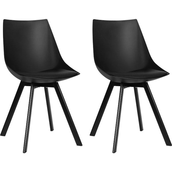 Set of 2 Lylette Dining Chairs Cafe Chairs PU Leather Padded Seat Black
