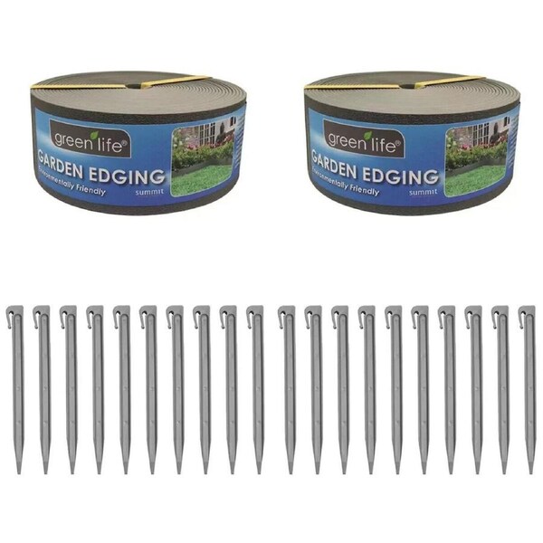 20M Garden Edging With Pegs Plastic Flexible Border Lawn Flower Bed Edge Grey