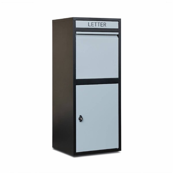Glasshaus Mailbox Letter Box Post Parcel Mail Box Letterbox Freestanding Package Lockable Storage Grey and Black