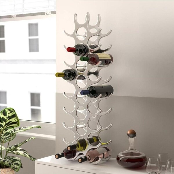 Wine Rack Designer 27 Bottle Holder 1m Polished Aluminium Free Standing Display