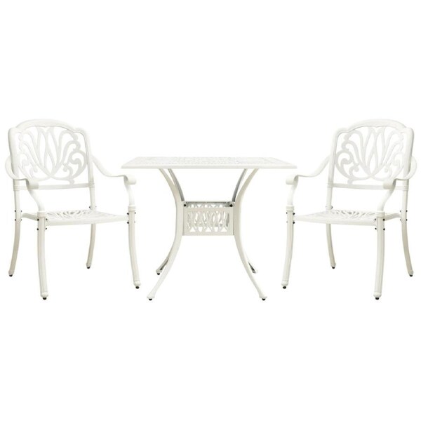 3 Piece Outdoor Dining Set Table Chairs Aluminium Bistro Furniture Setting White