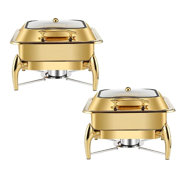 SOGA 2-Pack Gold-Plated Stainless Steel Square Chafing Dish