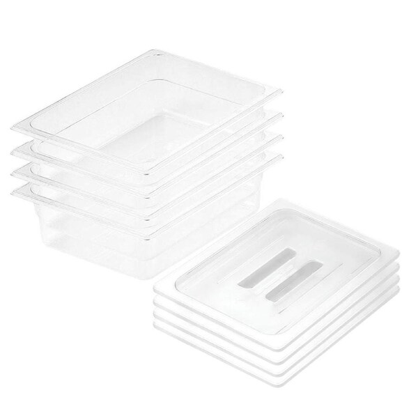 SOGA 4-Pack 100mm Clear Gastronorm 1/2 GN Pans with Lids