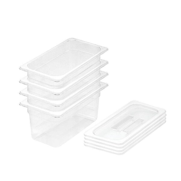 SOGA 4-Pack 100mm Clear Gastronorm 1/3 GN Pans with Lids