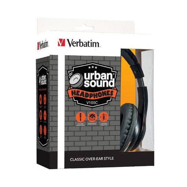 Verbatim Stereo Headphone Classic - Black, Headphones Over-Ear Design, 1.2 Meter Cable Included, Great for Music on Smartphone, Laptop, Desktop