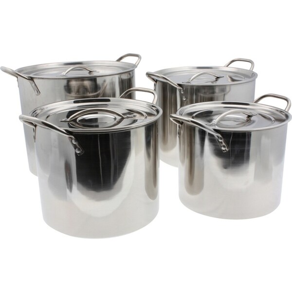 4pc Home Expression Stainless Steel 6/7/9/12L Stock Pot w/ Lid Cookware Silver