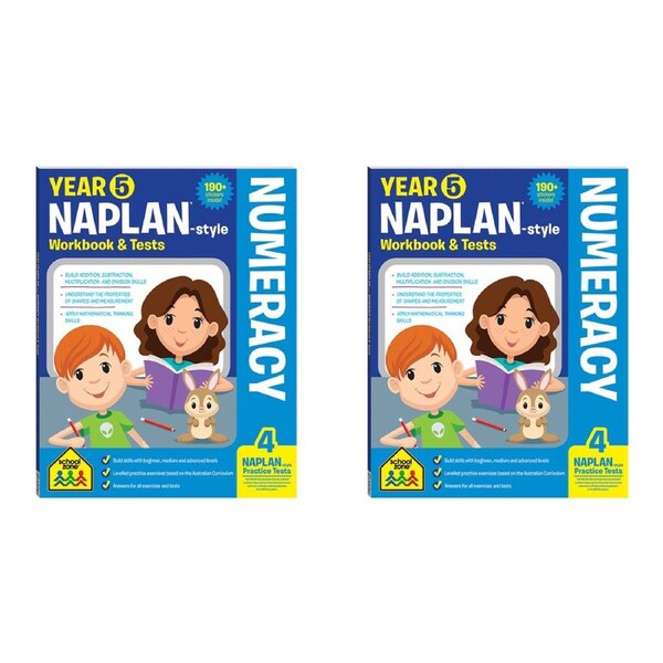 2x School Zone Year 5 Naplan*-style Numeracy Workbook & Tests Kids Book 10y+