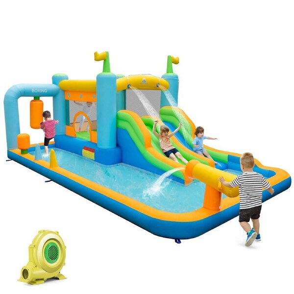 Costway Inflatable Jumping Castle Water Slide Bounce House w/680W Blower & Carry Bag Indoor Outdoor