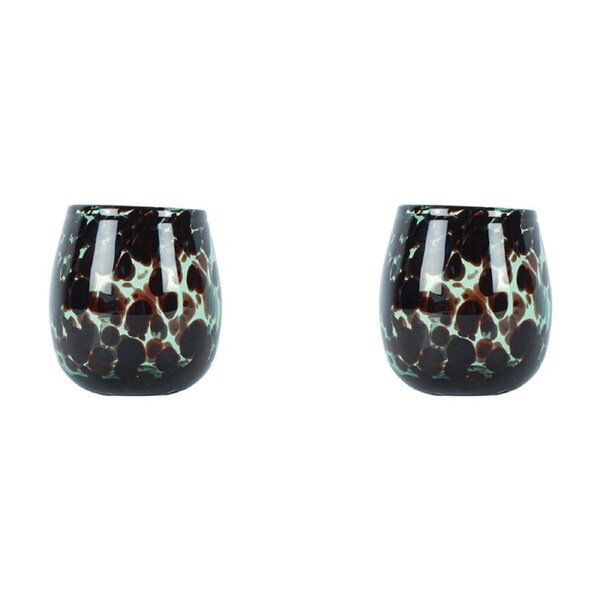 2x Maine & Crawford Arlo 13cm Leopard Print Flower Vase Home Table Decor Emerald