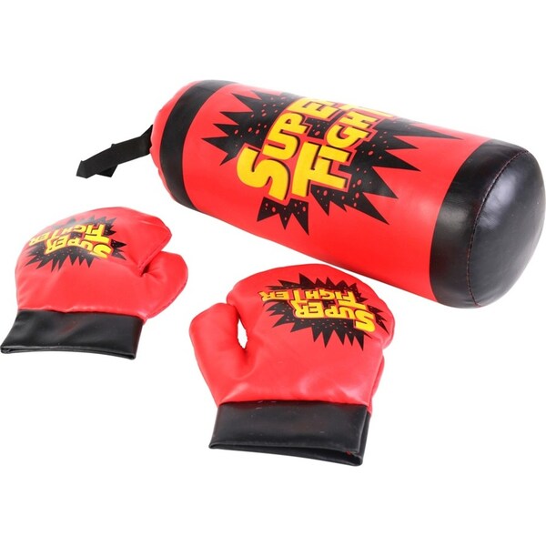 3pc Toys For Fun 32x10cm Super Fighter Boxing Gloves & Bag Set Kids Toy Red