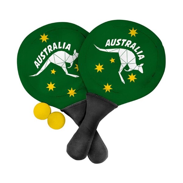 2pc Good Vibes 39x22cm Neoprene Beach Paddle Set Kids Toy w/ 2x Ball Green/Gold