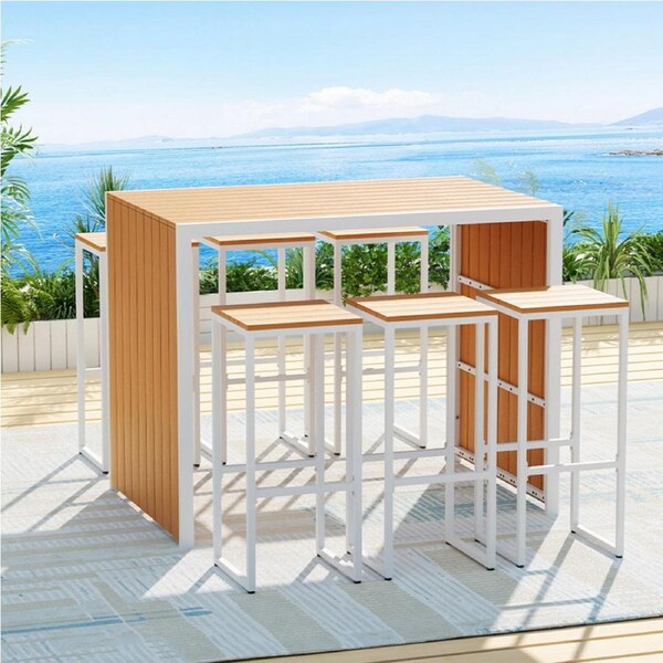 6 Seater Gardeon 7PCS Outdoor Bar Set Table and Stools Chairs Dining Patio Bistro Set
