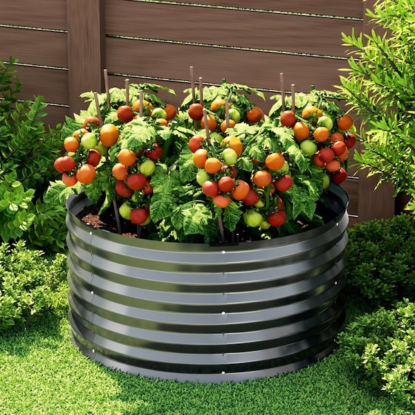 Green Fingers Garden Bed 90X45cm Round Latches Planter Box Raised Galvanised Herb