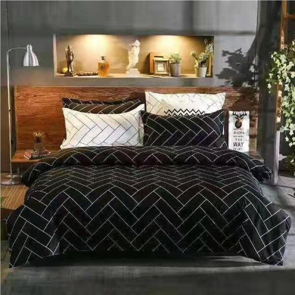 Black Fragment Brick Quilt Doona Duvet Cover Pillow Case Set Queen, 2 Pillow Cases