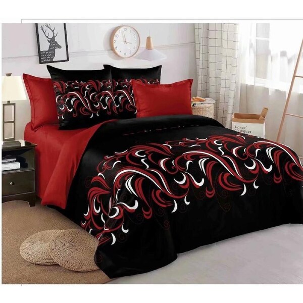 Black Red Pattern Quilt Doona Duvet Cover Pillow Case Set Double, 2 Pillow Cases