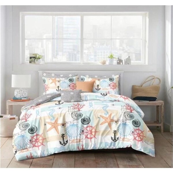 Ocean Beach Anchor Shell Conch Quilt Doona Duvet Cover Pillow Case Set Queen, 2 Pillow Cases