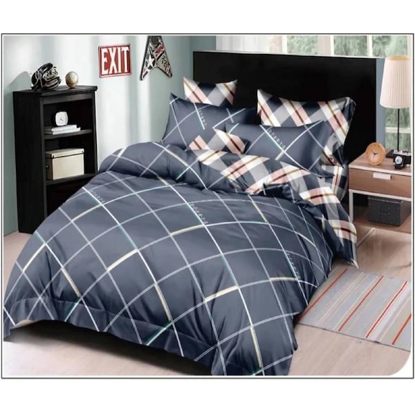 Diagonal Grid Quilt Doona Duvet Cover Pillow Case Set King, 2 Pillow Cases