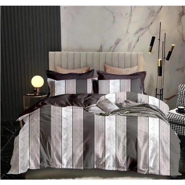 Brown Timber Strip Quilt Doona Duvet Cover Pillow Case Set Queen, 2 Pillow Cases