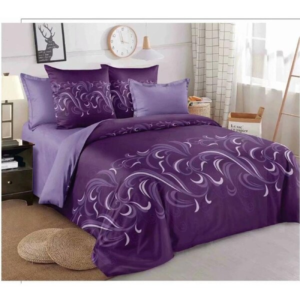 Purple Pattern Quilt Doona Duvet Cover Pillow Case Set King, 2 Pillow Cases