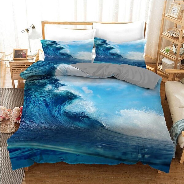 Ocean Sea Wave Quilt Doona Duvet Cover Pillow Case Set Single, 1 Pillow Case