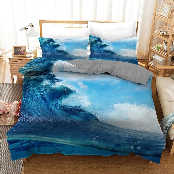 Ocean Sea Wave Quilt Doona Duvet Cover Pillow Case Set King, 2 Pillow Cases