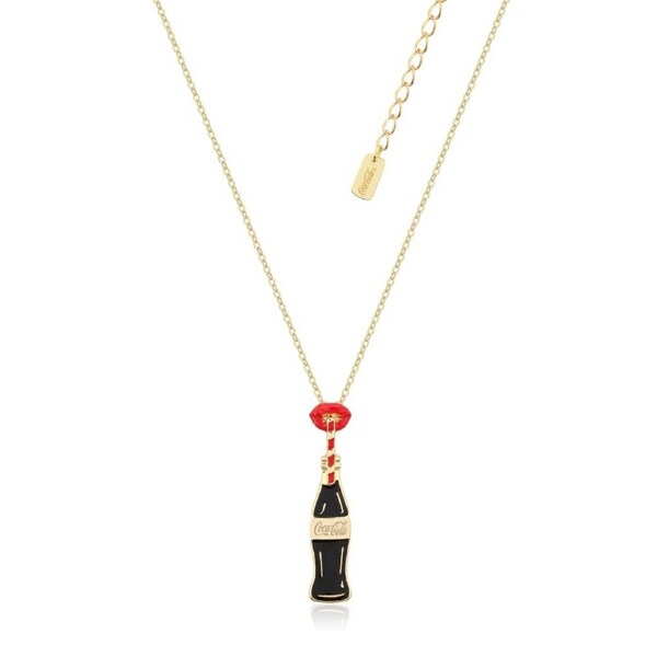 Couture Kingdom - Coca Cola - Coke Bottle and Glitter Lips Necklace Yellow Gold