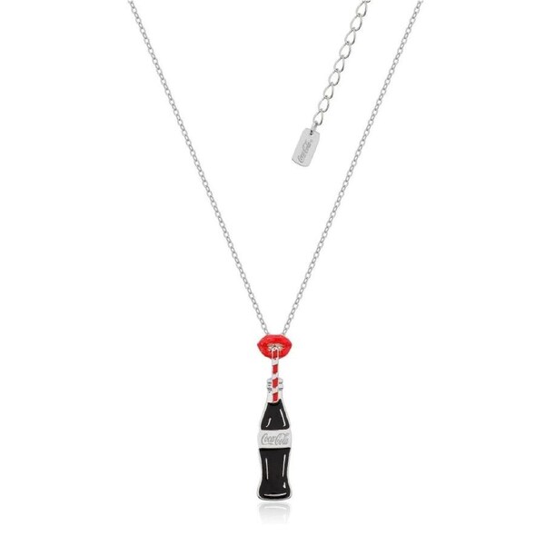Couture Kingdom - Coca Cola - Coke Bottle and Glitter Lips Necklace White Gold